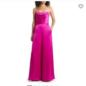 Amsale Strapless Satin Jumpsuit